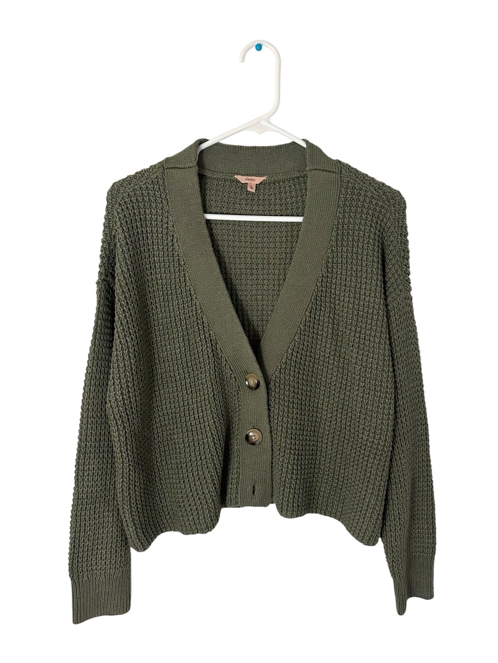 eberjey Recycled Sweater Cropped Cardigan Moss Green Small - Picture 2 of 6